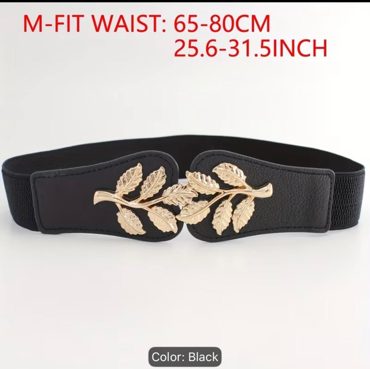 Women's Elastic Vintage Stretch Waist Belt with Gold Buckle - Image 2
