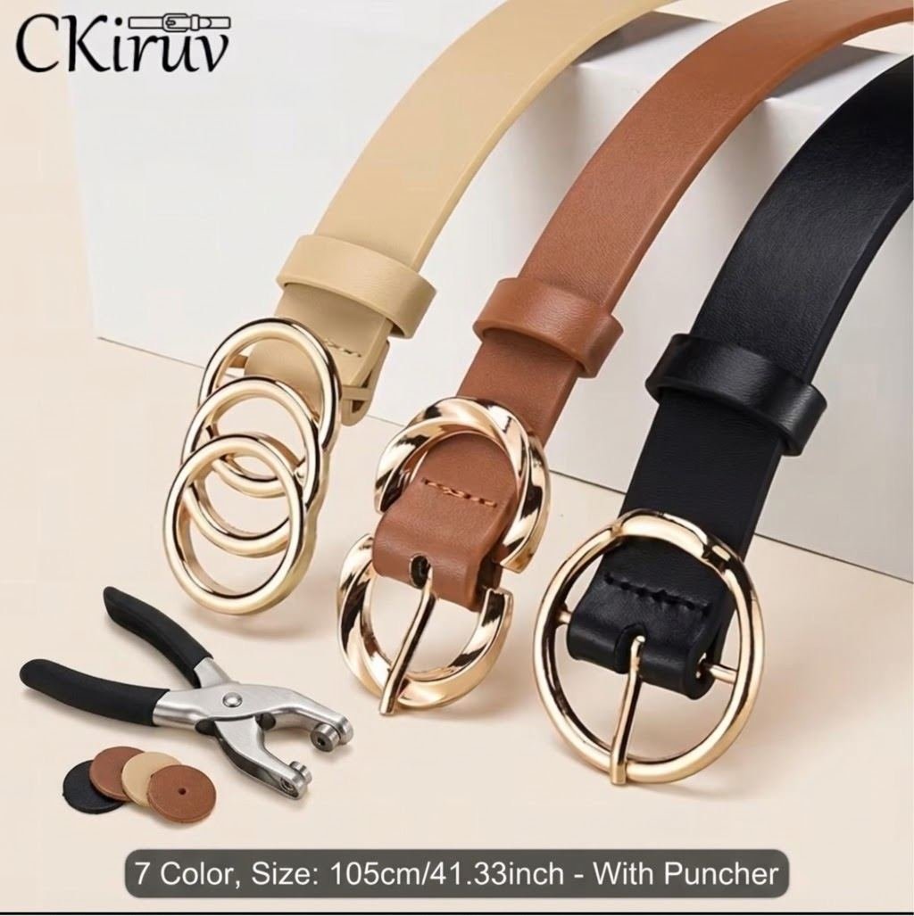 Women's Faux Leather Belt with Gold Buckle + Free Hole Puncher for sale in Ghana